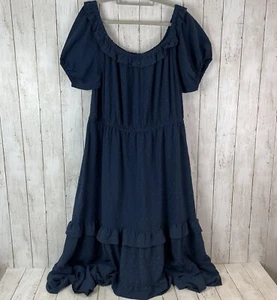 Lane Bryant Maxi Dress Sz 24 Blue Swiss Dot Ruffle Tiered Off-Shoulder NWT - Picture 1 of 13