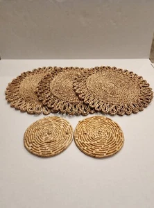 Boho MCM Round Jute Woven Wicker Straw Rattan Placemat Heat Resistant 2- Trivets - Picture 1 of 10