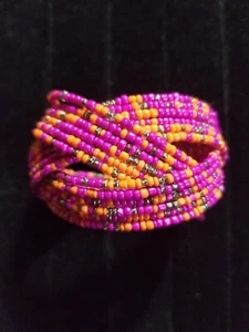 Bracciale Bracciale Perline Tribale Boemia Rosa Arancione Retrò Hippie Design Croce - Foto 1 di 4