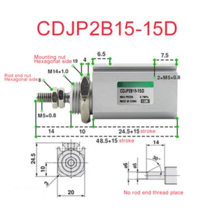 For SMC series: CDJP2B15-15D Double-acting Pneumatic Miniature Cylinder - Picture 1 of 1