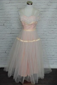 Vintage Emma Domb Petal Pink Formal Dress 1950s Prom Netting Evening Ball - Picture 1 of 5