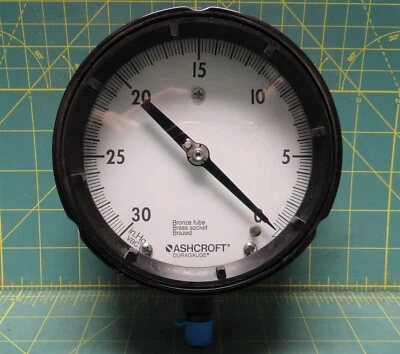 Ashcroft 4 1/2" Duragauge 30" Hg Vac -0, 1279AS, 1/4" NPT Bottom Connection  - Image 1 of 4