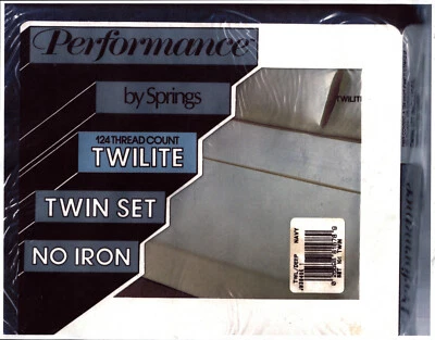 Vtg TWIN Fitted/Flat Sheet Set Performance by SpringsTwilite - Navy, No Iron. - Image 1 of 3