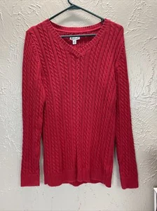 Suéter Pullover Croft & Barrow Mujer Rojo Manga Larga Cuello en V Tejido con Cable Mediano - Imagen 1 de 5