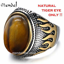 MENDEL Mens Stainless Steel Gold Plated Oval Tiger Eye Stone Ring Size 7 8 9-15