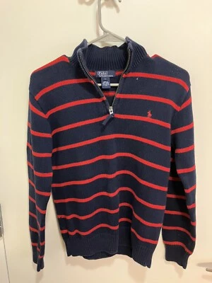 Vintage 90s Polo Ralph Lauren Boys Red Blue Zip Collar Knit Pullover Sweater L - Image 1 of 4
