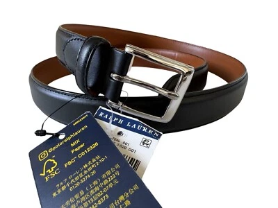 Nuevo Para Hombre Polo Ralph Lauren Negro Cuero Italiano Logo Vestido Cinturón Talla 40 Foto 1 de 4