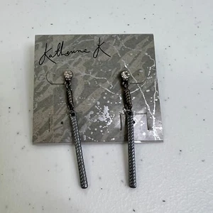 Katherine K Earrings Drop Gray Rhinestone Textured Dangle Long - Picture 1 of 6