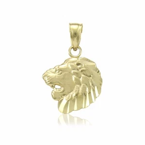14K Solid Yellow Gold Lion Head Pendant - Face Polished Necklace Charm Men Women - Picture 1 of 4
