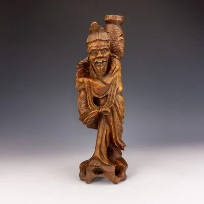 Antique Japanese Carved Wood - Oriental Root Wood Fisherman Figure - Image 1 of 4