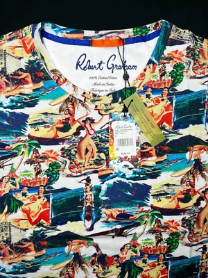 Robert Graham HAWAIIAN SUMMER Tropical T Shirt Tee Large NWT $128 FREE SHIP L - Image 1 of 4