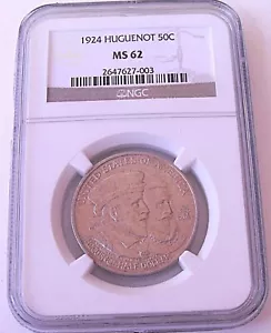 1924 Huguenot 50 C , NGC MS62, nice older silver coin #1841, #58-3 - Picture 1 of 4