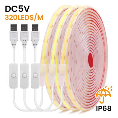 5V USB COB Striscia LED IP68 Impermeabile 320LED/M Flessibile Nastro Luci Decora - Immagine 1 di 4