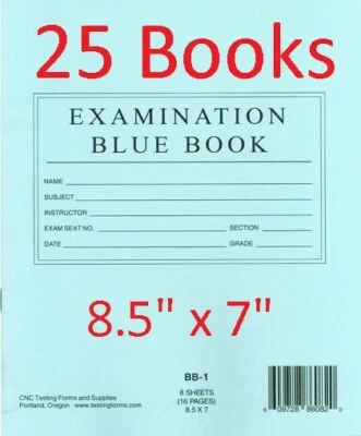 25 7 x 8.5 Blue Book Exam Booklets Notebook Examination Essay Testing Foto 1 de 3