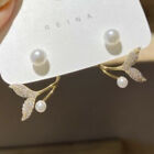925 Sterling Silver Tail Mermaid Pearls Gold Stud Earrings Womens Girls Gifts