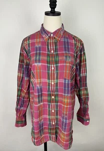 LRL Ralph Lauren Jeans Co Ikat Shirt L Button Up Fuchsia Pink Plaid Colorful - Picture 1 of 13
