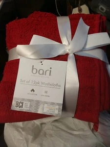 bari 12 pk Washcloths 12 x 12 100% Cotton Red White Green - Picture 1 of 5