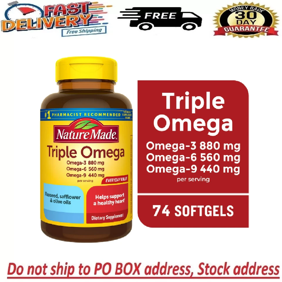Nature Made Triple Omega 3-6-9 Two a Day Softgels for Heart Health 74ct