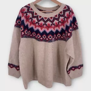 Old Navy Sweater Size 4X Festive Craft Cream Blue Pink Fair Isle Nordic 765200 - Picture 1 of 11