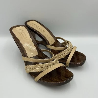 Vintage Y2K Italian Shoemaker Wooden Sandals Boho Size 9 - Image 1 of 4