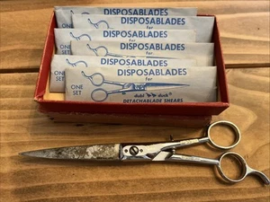 VINTAGE Dubl Duck  DETACHABLE HAIR CUTTING SHEARS & 6 New BLADES- Pearlduck NY - Afbeelding 1 van 4