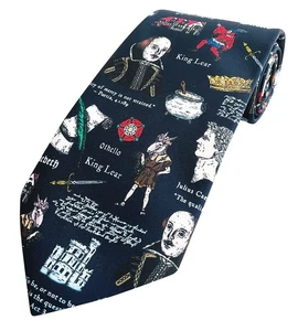 THE TIE STUDIO - Shakespeare theme on Navy backgroud Men's Novelty Tie - Picture 1 of 1