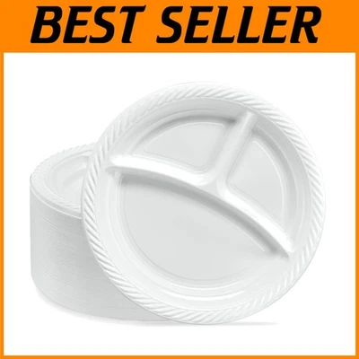 9'' Round Plastic Plates 3 Compartment - 200 Count - Image 1 of 4