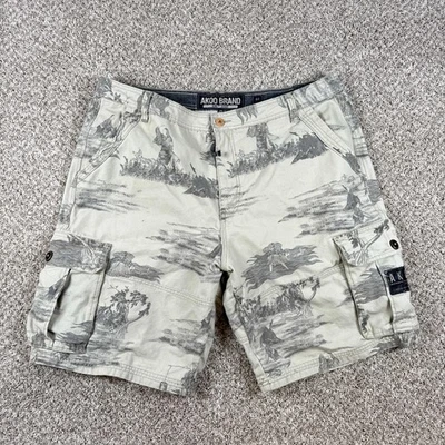 Pantalones Cortos Marca Akoo Para Hombre 44 Beige Carga Gráfico Algodón Cremallera Mosca Asiático Y2K Foto 1 de 4