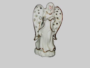 ceramic ANGEL holding book 4.25" tall cream w/gold trim (frnt rm) - Picture 1 of 5
