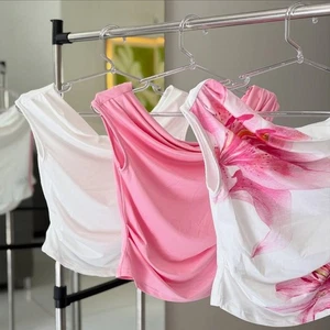 NWT 3 Shein Drape Neck Sleeveless Tops Size Large Pink White And Floral Drape - Picture 1 of 15