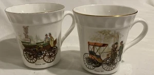 Crown Staffordshire Daimier & Duryea Tea Cup Gold Rim Fine Bone China Set of 2 - Picture 1 of 17