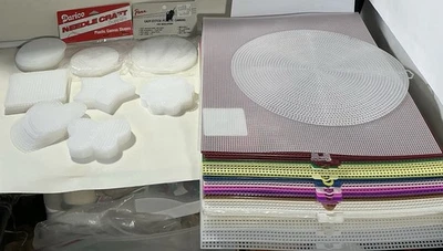 HUGE Vintage Mixed Plastic Canvas Sheets Plus Shapes Clear & Colors Lot Of 110 - Image 1 of 4