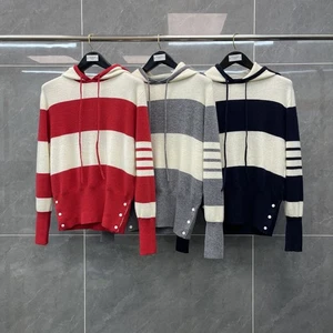Thom Browne Men/womens Autumn Stripes Contrasting Colors Hooded Knitted Sweater - Picture 1 of 20