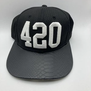 Snapback Hat 420 Bout That Life – Black Mesh w/ Faux Snakeskin Brim - Good Cond - Picture 1 of 6