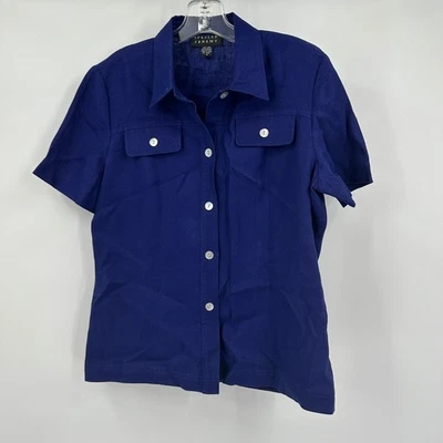 Top de lino Spencer Jeremy para mujer talla 10 Old Money tranquilo lujo minimalista azul Foto 1 de 4