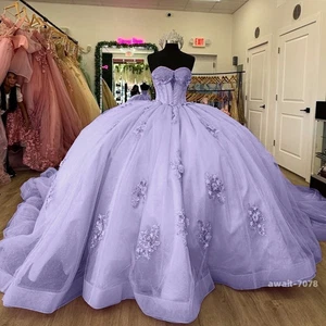 Lavender Quinceanera Dresses 3D Flowers Sweetheart Princess Sweet 16 Ball Gown - Picture 1 of 3