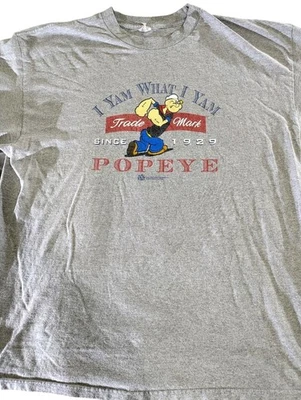 Popeye Shirt Mens 2XL Gray I Yam What I Yam Graphic Cartoon Since 1929 Comic - Image 1 of 4