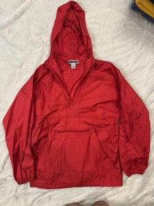 Vintage Jerzees Red Long Sleeve 1/4 Zip Hooded Pullover Jacket Men's Size M - Picture 1 of 7