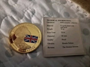 HORATIO NELSON 2016  40mm PROOF MEDAL COIN - coa - Picture 1 of 4