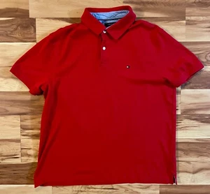 Tommy Hilfiger Men's Red Polo Shirt Embroidered Emblem Large *SMALL DEFECT* - Picture 1 of 9