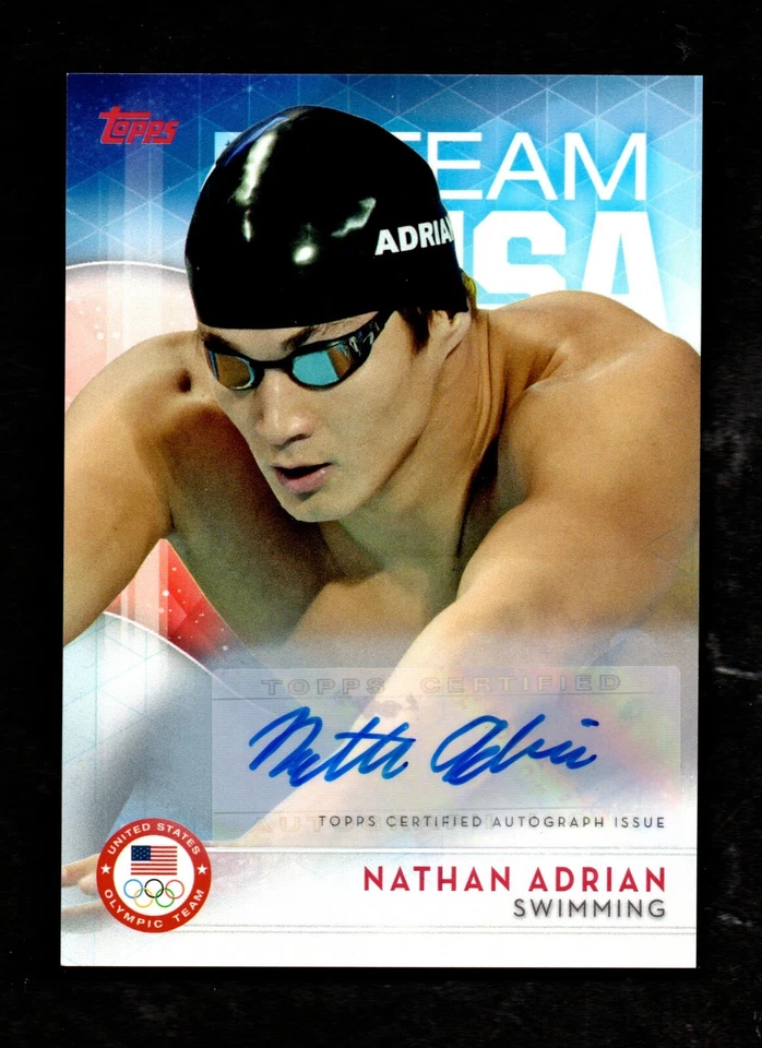 2016 Topps美国奥林匹克队纳特汉·阿德里安游泳金牌亲笔签名#67 — 第 1/2 张图片