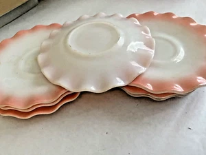 SAUCERS Hazel atlas glass pink 7 RUFFELED - Picture 1 of 4
