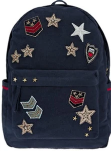 Monsoon Accessorize Military Badge Large Backpack Navy Blue Multi Bnwt Red - Picture 1 of 3