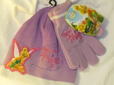 Nuevo Conjunto de gorro y guantes de punto púrpura brillante TINKERBELL de Disney para niñas Foto 1 de 3
