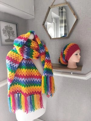 Ladies crochet pattern for rainbow slouchy bobble hat and scarf / shawl - Image 1 of 3