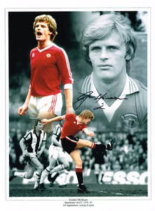 GORDON MCQUEEN MANCHESTER UNITED SIGNED PHOTO MONTAGE AUTOGRAPH COA MAN UTD - Picture 1 of 2