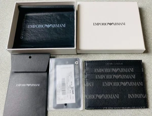 NIB Emporio Armani Black Eagle Embossed Card Holder Wallet - Picture 1 of 4