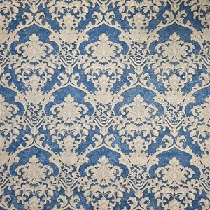 Navy blue beige baroque damask wallpaper heavy textured faux fish scale plaster - Picture 1 of 17