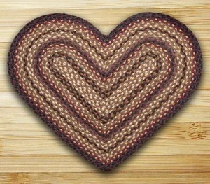 Braided Jute Heart Shaped Area Rug. Earth Rugs. DARK RED, BROWN, CREAM. 20"X30" - Picture 1 of 1