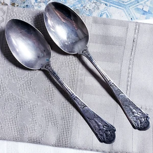 ALBERT COLES CUPID SET OF 2 Sterling Silver 5 5/8" Teaspoons MONO'D Cherub Angel - Picture 1 of 10